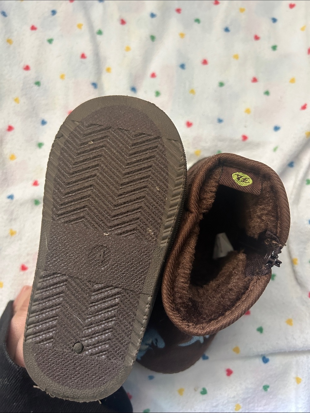 Brown Dino Embroidered Kids Booties - Cozy Slip-On Boots - Picture 5 of 7